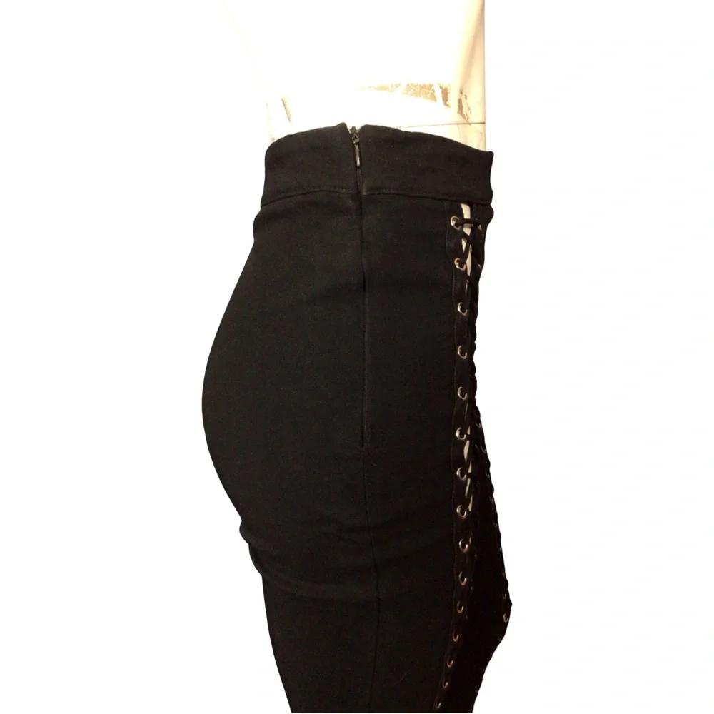 Black Lace-Up High-Waisted Gothid Pants size Small - Picture 7 of 8